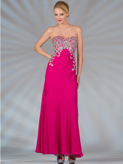 JC2504 Sweetheart Strapless Jeweled Evening Dress - Fuschia, Front View Medium