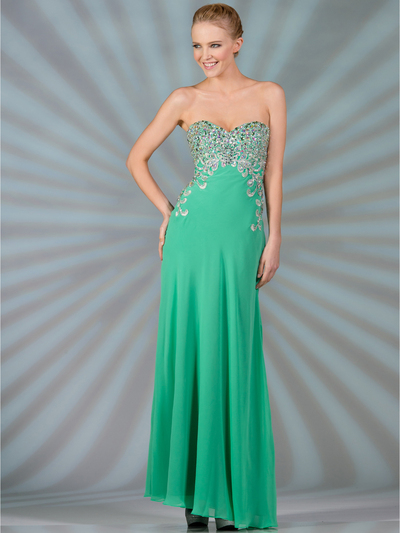JC2504 Sweetheart Strapless Jeweled Evening Dress - Jade, Front View Medium