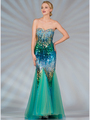 JC2517 Blue and Green Sequin Mermaid Prom Dress - Multi, Front View Thumbnail
