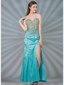 JC2518 Turquoise Strapless Beaded Prom Dress - Turquoise, Front View Thumbnail