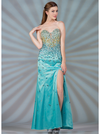 JC2518 Turquoise Strapless Beaded Prom Dress - Turquoise, Front View Medium