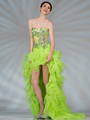 JC858 Sheer Corset High Low Dress - Green, Front View Thumbnail