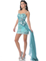 K21114 Blue Lace Overlay Cocktail Dress with Sequin and Sash - Blue, Alt View Thumbnail