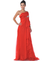 K21115 Red Sequins Strap Chiffon Evening Dress with Sparkling Jewel - Red, Front View Thumbnail