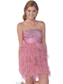 K21124 Rose Pink Sequin Top Homecoming Dress with Feather Skirt - Rose Pink, Front View Thumbnail