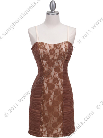 KS3343 Ligth Coffee Cocktail Dress - Light Coffee, Front View Medium