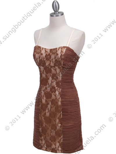 KS3343 Ligth Coffee Cocktail Dress - Light Coffee, Alt View Medium