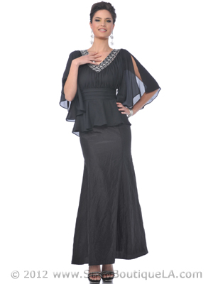 M1003 Black Mother of the Bride Chiffon Top Evening Dress, Black