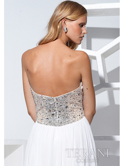 P1529 Sweetheart Long Prom Dress with Slit By Terani - White, Back View Medium