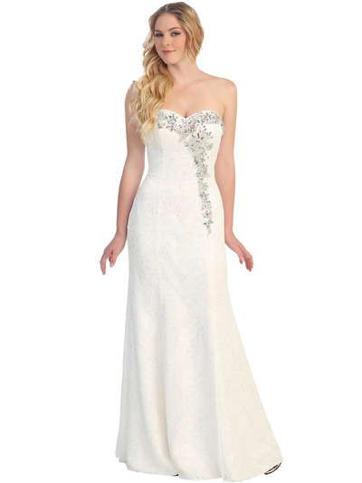 S30259 Lace Sweetheart Rhinestones Formal Evening Gown  - Off White, Front View Medium