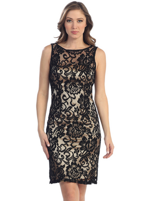 S8751 Lace Overlay Cocktail Dress, Black Gold