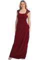S8766 Lace Cap Sleeve Evening Gown - Burgundy, Front View Thumbnail