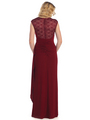 S8766 Lace Cap Sleeve Evening Gown - Burgundy, Back View Thumbnail