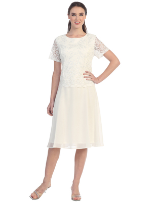 S8799 Short Sleeve Tea Length Cocktail Dress, Off White