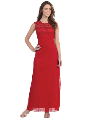 S8800 Sleeveless Lace Bodice Evening Dress, Red