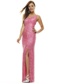 SC47533 One Shoulder Prom Dress with Slit by Scala - Coral, Front View Thumbnail