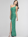 SC47533 One Shoulder Prom Dress with Slit by Scala - Deep Mint, Front View Thumbnail