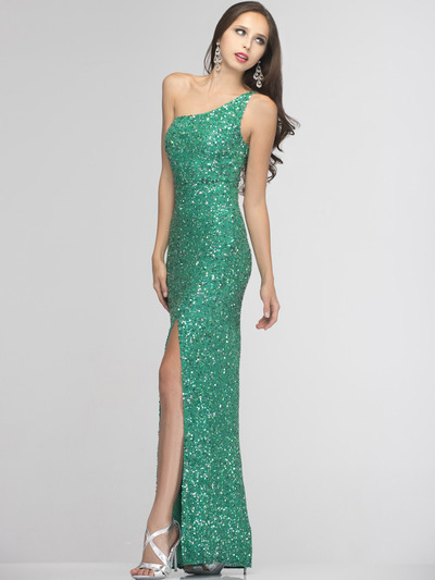 SC47533 One Shoulder Prom Dress with Slit by Scala - Deep Mint, Front View Medium