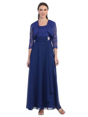 SF-8822 Three-Quarter Sleeve Mother-of-the-Bride Dress, Royal Blue