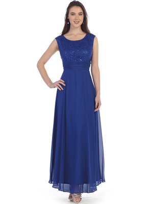 SF-8827 Sleeveless Chiffon Long Evening Dress, Royal Blue