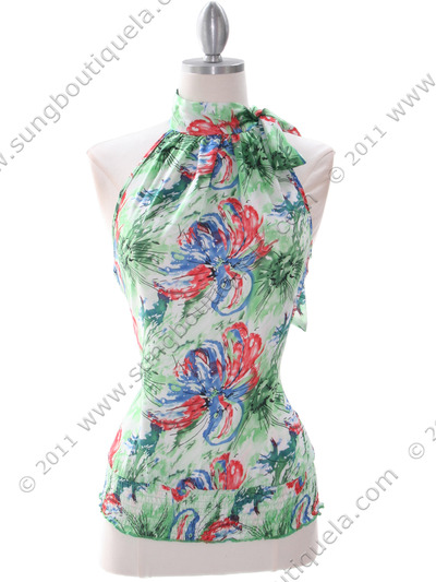 TP137 Green Print Top - Green, Front View Medium