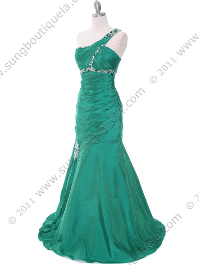 C1646 Green One Shoulder Evening Dress - Green, Alt View Medium