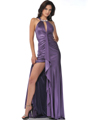 C1757 Purple Halter Prom Dress with Keyhole and Slit - Purple, Front View Thumbnail