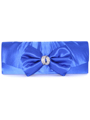 HBG92027 Blue Satin Evening Bag with Bow - Blue, Front View Thumbnail