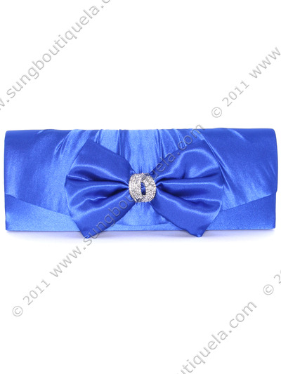 HBG92027 Blue Satin Evening Bag with Bow - Blue, Front View Medium