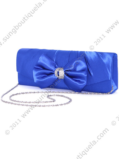 HBG92027 Blue Satin Evening Bag with Bow - Blue, Alt View Medium