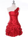 U709 Red One Shoulder Cocktail Dress - Red, Front View Thumbnail